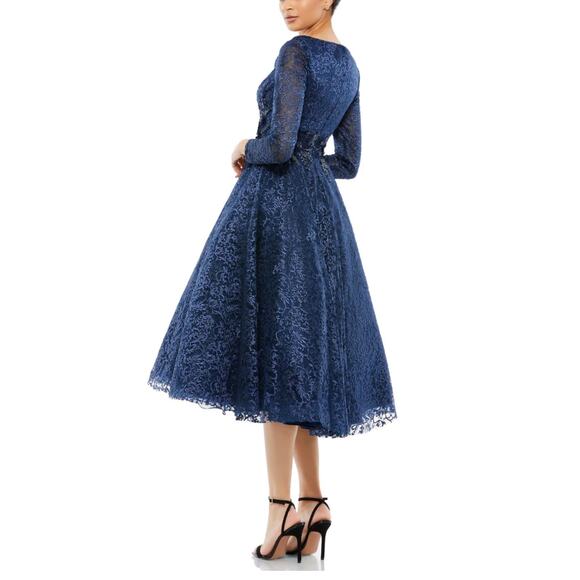 Mac Duggal Floral Waist Long Sleeve Dress Navy Size 6 NWT 112181 Elegant MOB - Picture 10 of 16